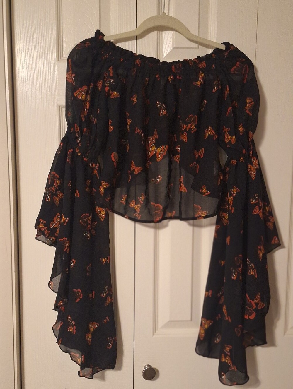 Live 4 Truth Off The Shoulder Sheer Crop Top With Butterfly Sleeves